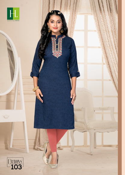 Crayons H Dot Rayon Straight Cut Kurtis