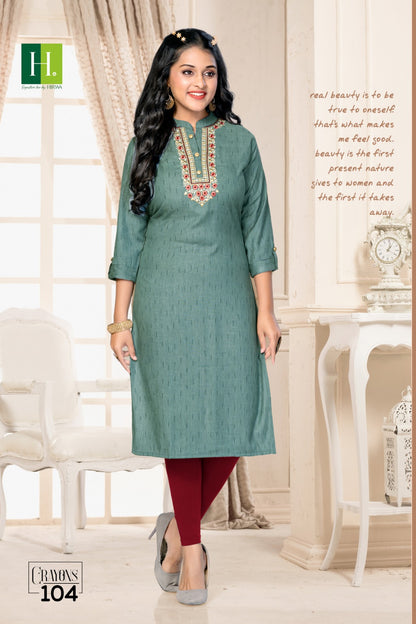 Crayons H Dot Rayon Straight Cut Kurtis