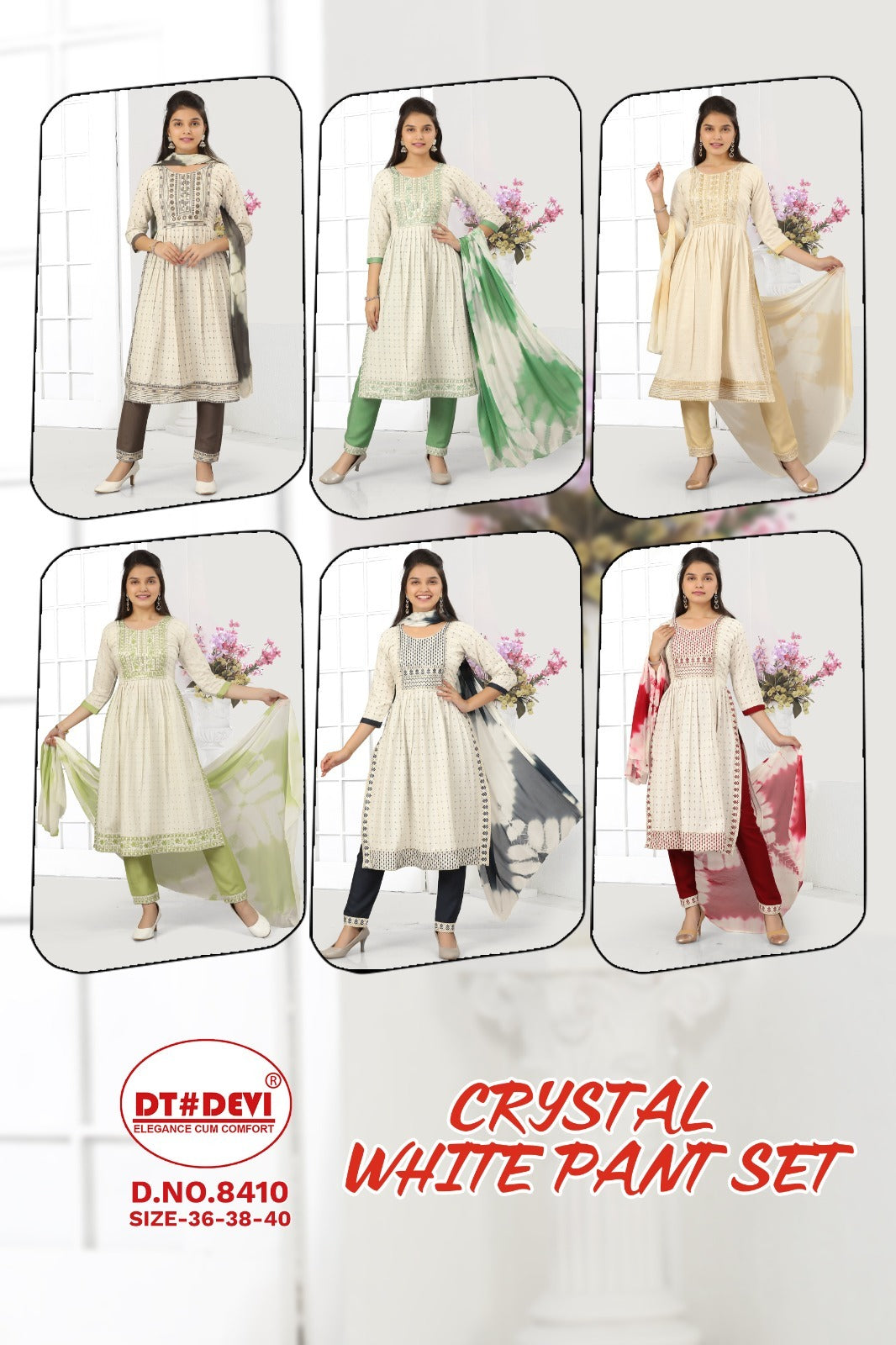 Crystal White Dt Devi Heavy Cotton Girls Readymade Pant Suits