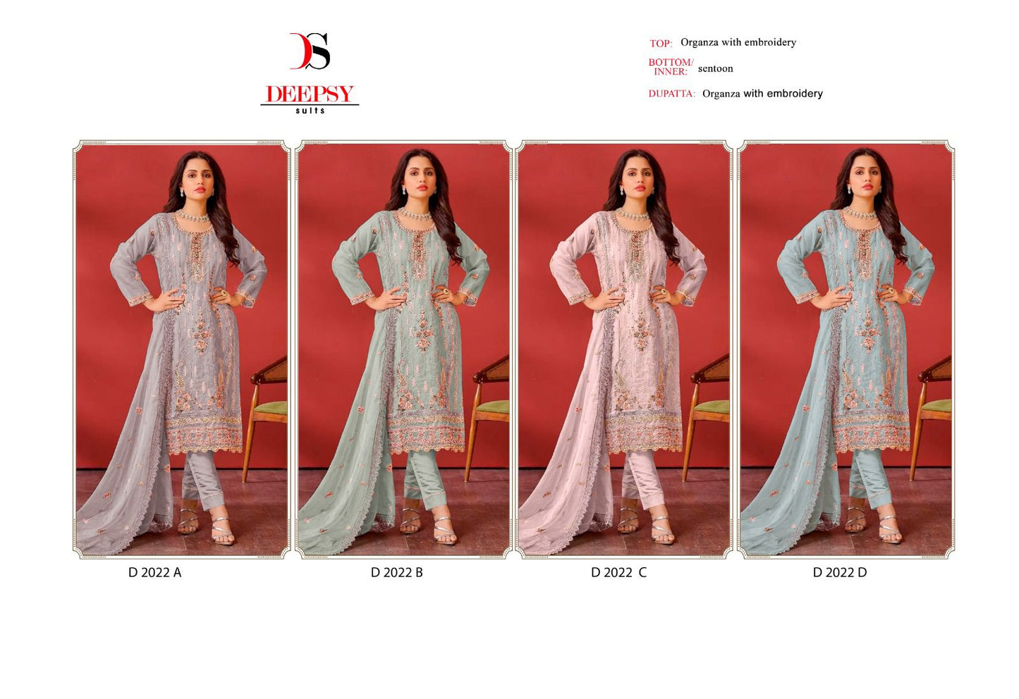 D-2022 Deepsy Organza Pakistani Salwar Suits