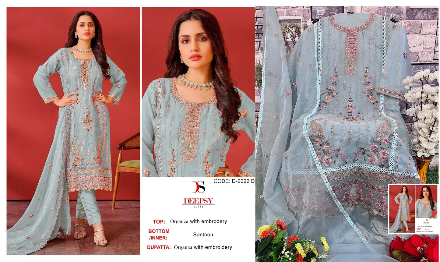 D-2022 Deepsy Organza Pakistani Salwar Suits