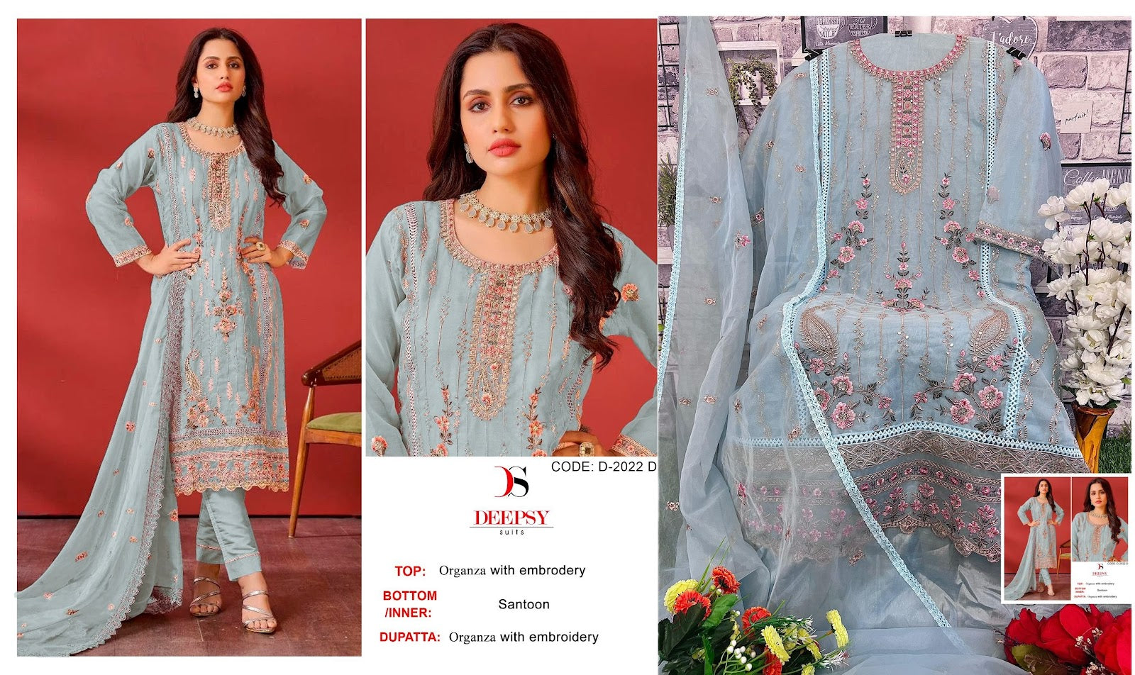 D-2022 Deepsy Organza Pakistani Salwar Suits
