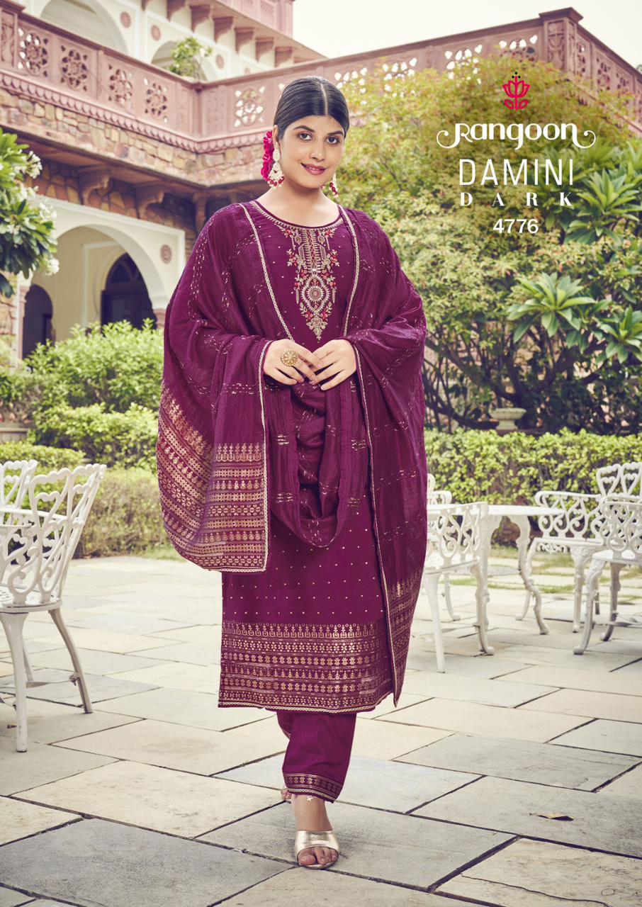 Damini Dark Rangoon Viscose Readymade Pant Style Suits