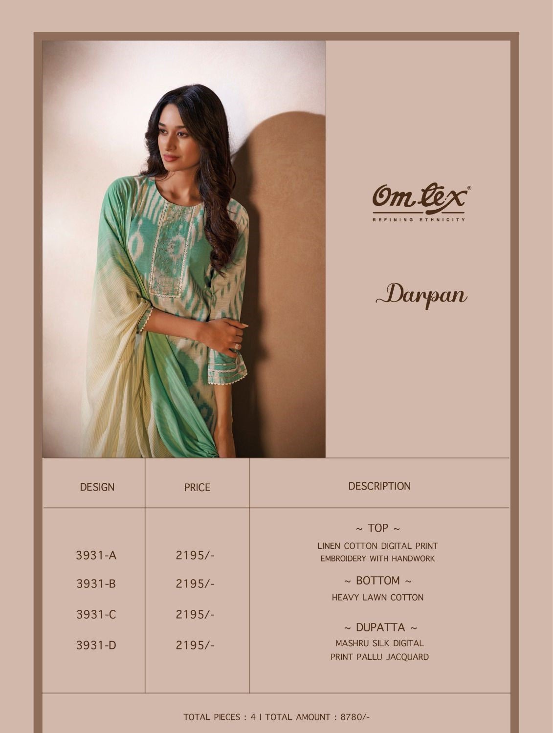 Darpan Omtex Cotton Linen Plazzo Style Suits