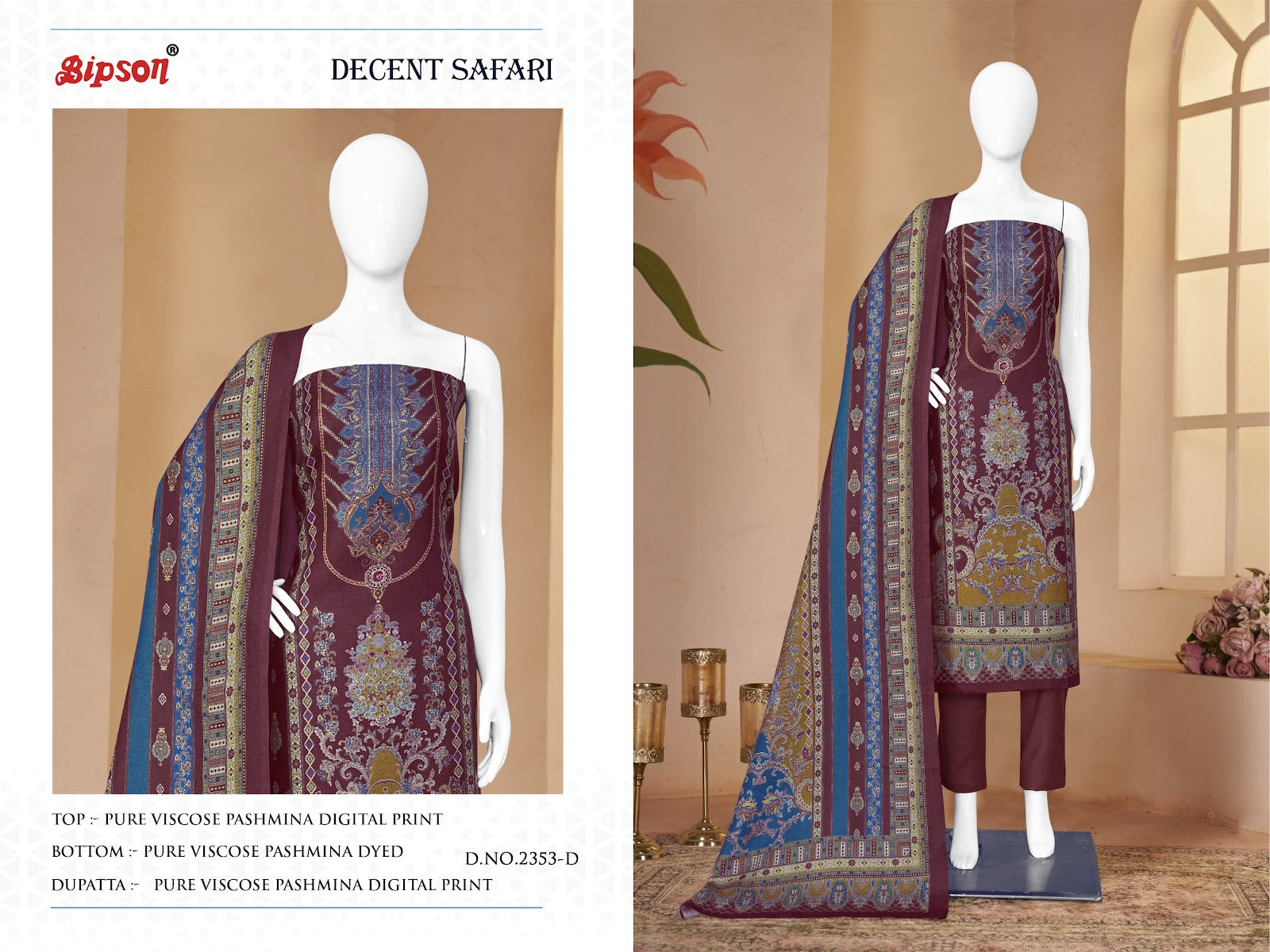 Decent Safari 2353 Bipson Prints Pashmina Suits