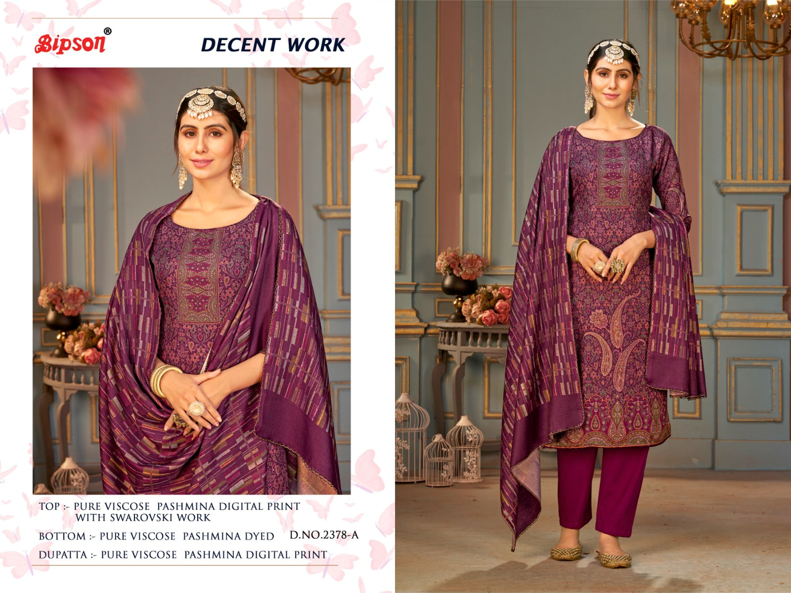 Decent Work-2378 Bipson Prints Viscose Pashmina Suits
