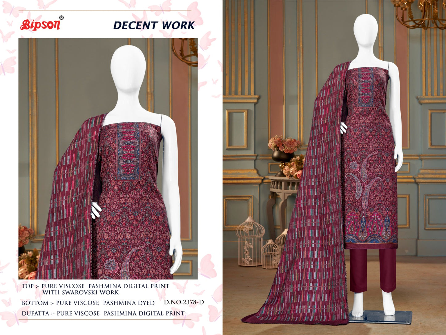 Decent Work-2378 Bipson Prints Viscose Pashmina Suits