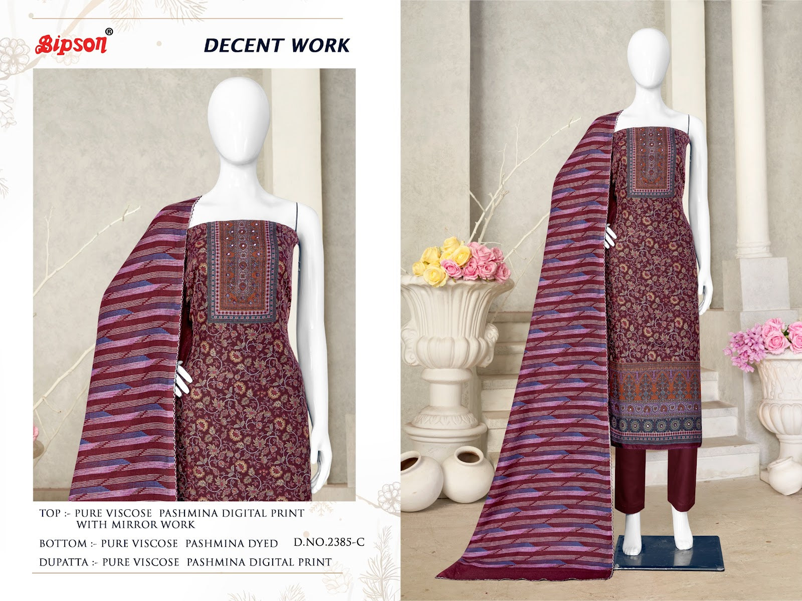 Decent Work-2385 Bipson Prints Viscose Pashmina Suits