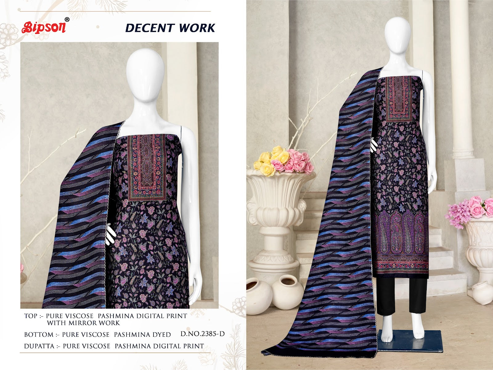 Decent Work-2385 Bipson Prints Viscose Pashmina Suits