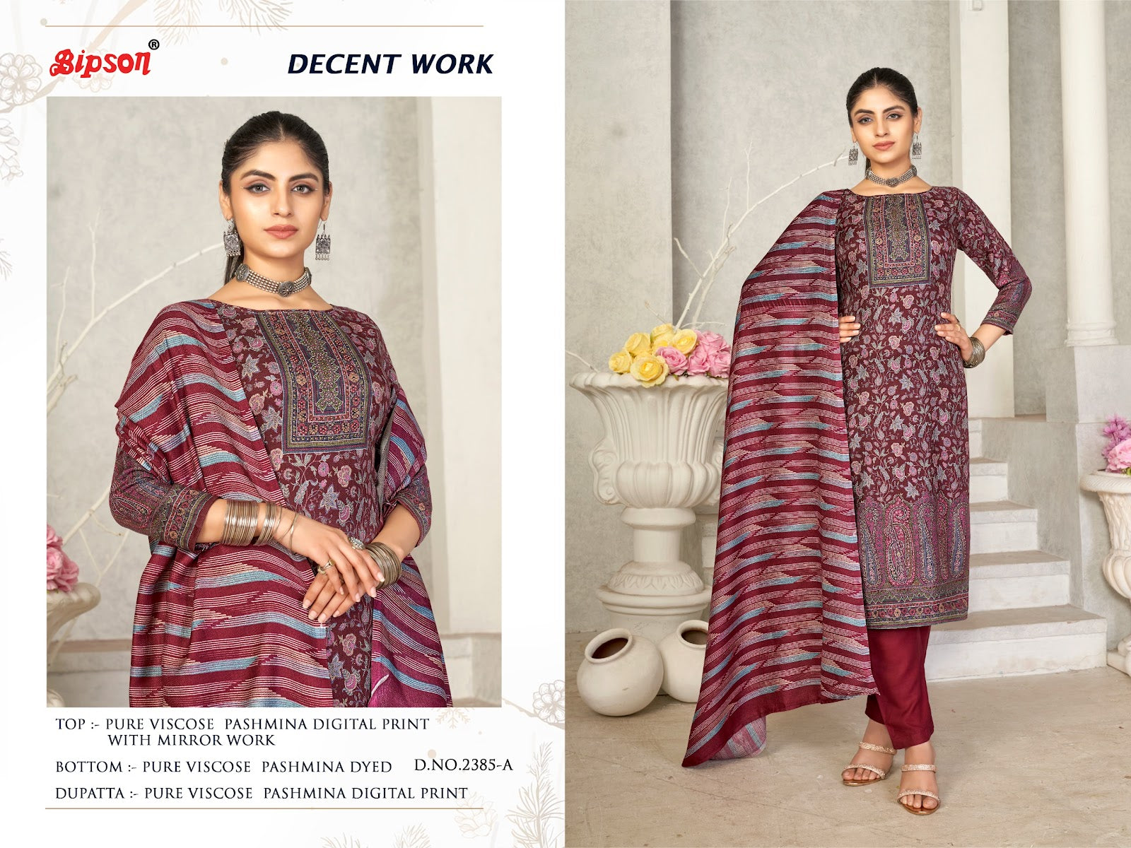 Decent Work-2385 Bipson Prints Viscose Pashmina Suits