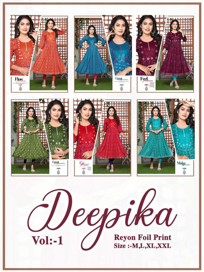 Deepika Vol 1 Kavinay Reyon Naira Cut Kurtis