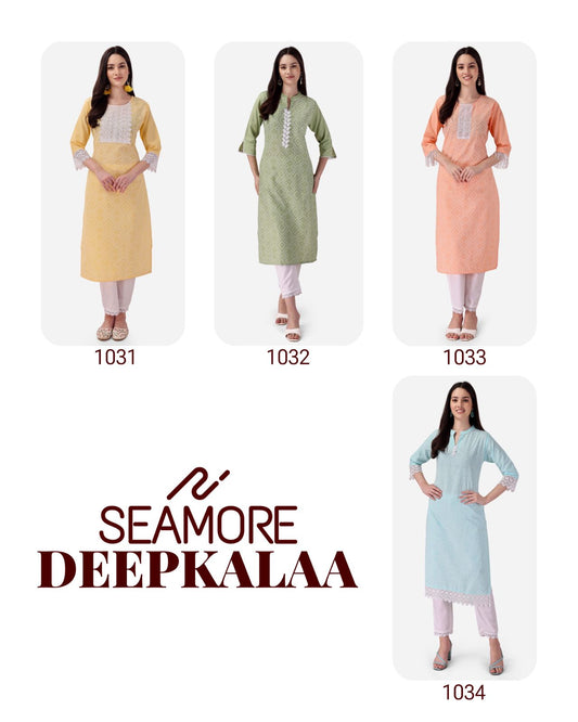 Deepkalaa Seamore Cotton Kurti Pant Set