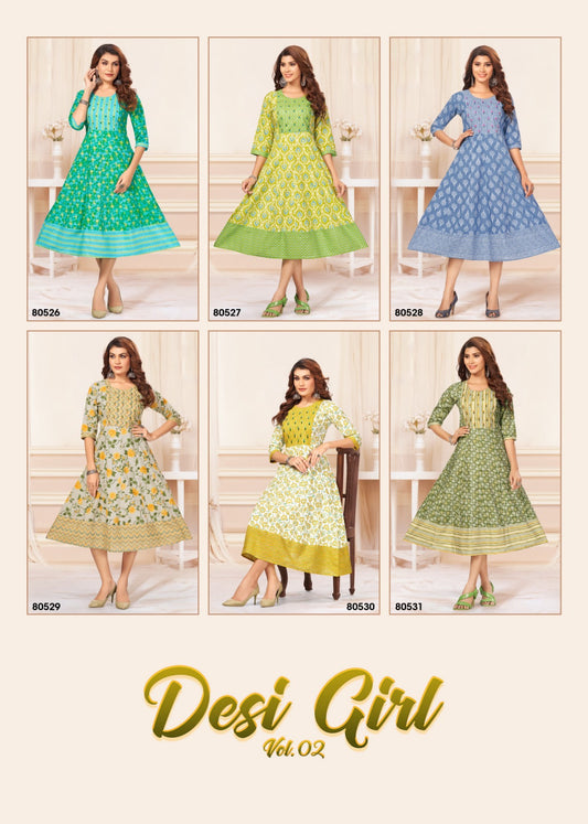 Desi Girl Vol-2 Mayra Cambric Cotton Anarkali Kurtis