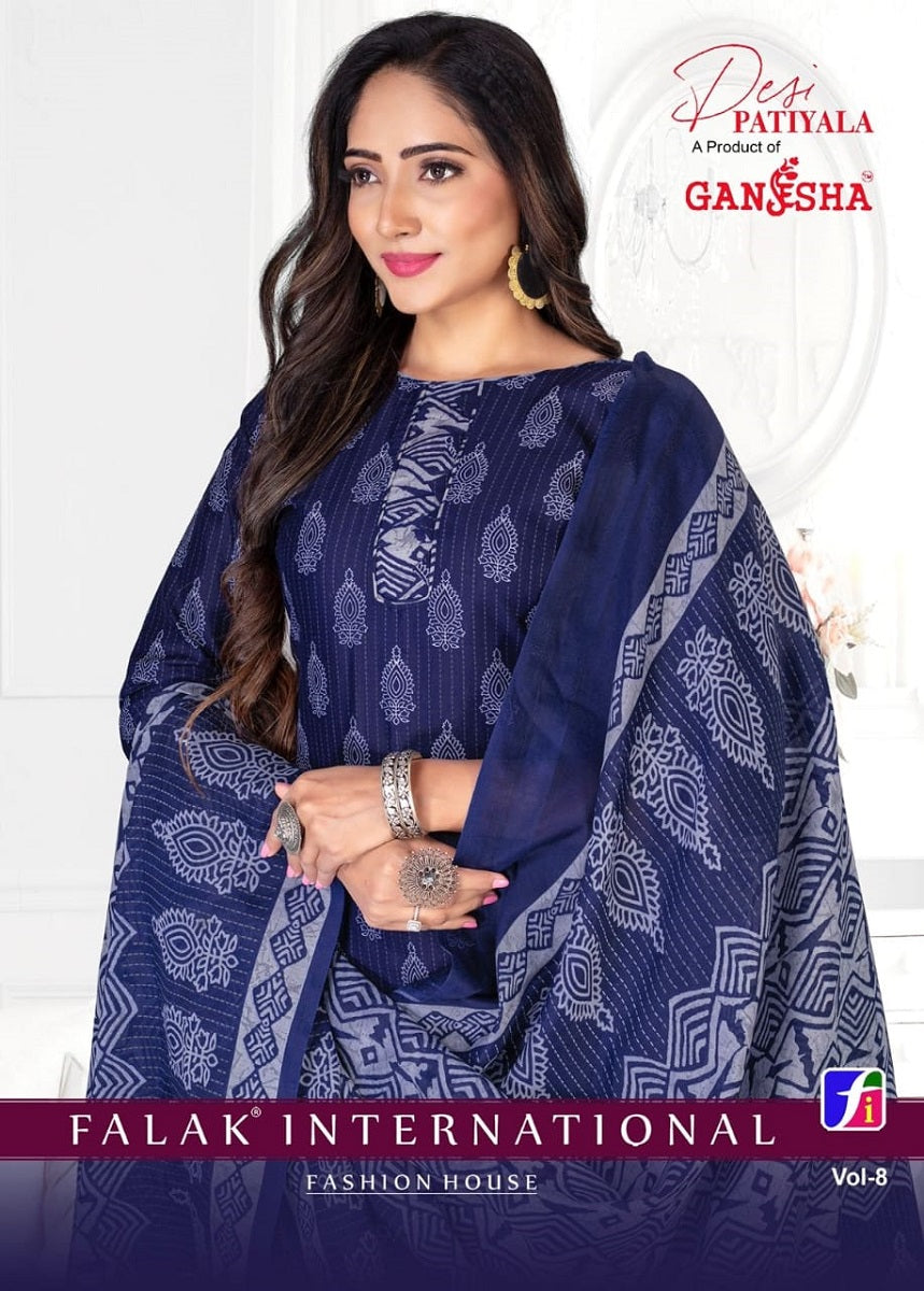 Desi Vol 8 Ganesha Cotton Readymade Cotton Patiyala Suits