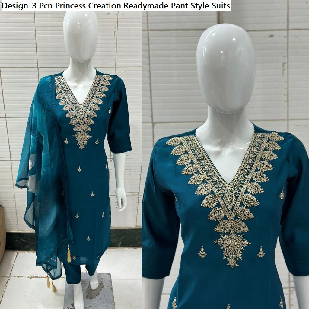 Design-3 Pcn Princess Creation Roman Silk Readymade Pant Style Suits