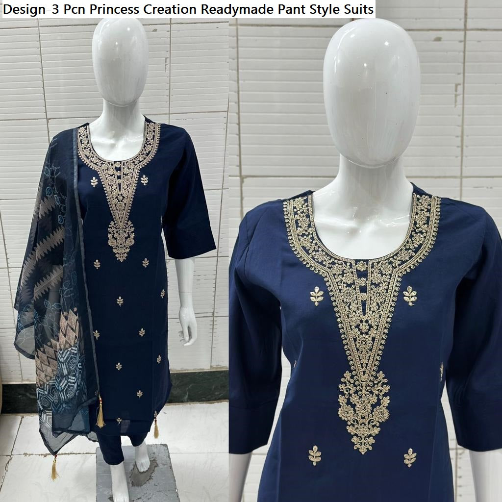 Design-3 Pcn Princess Creation Roman Silk Readymade Pant Style Suits