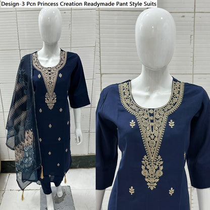 Design-3 Pcn Princess Creation Roman Silk Readymade Pant Style Suits