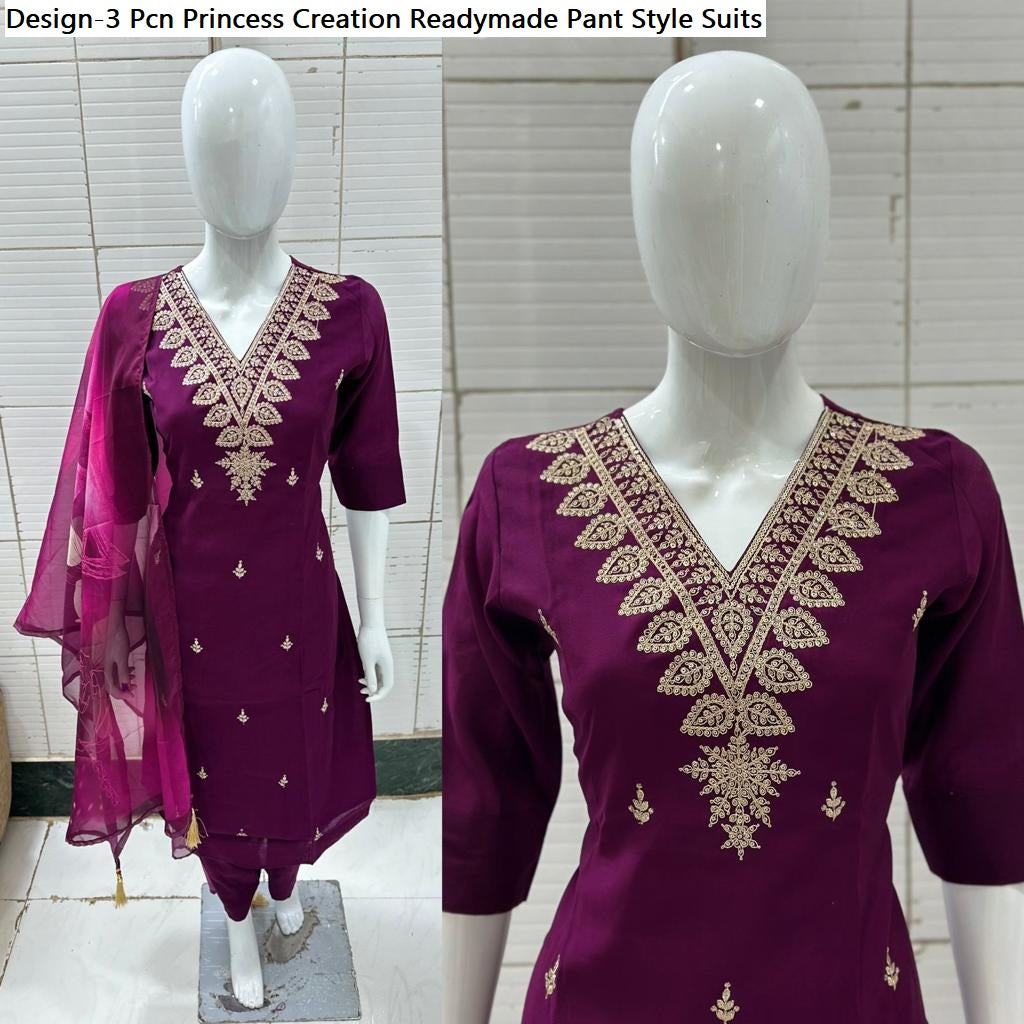 Design-3 Pcn Princess Creation Roman Silk Readymade Pant Style Suits
