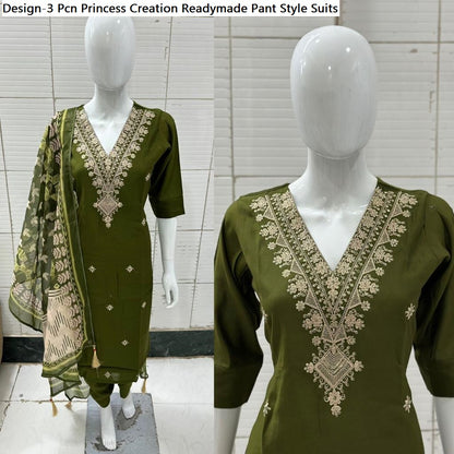 Design-3 Pcn Princess Creation Roman Silk Readymade Pant Style Suits
