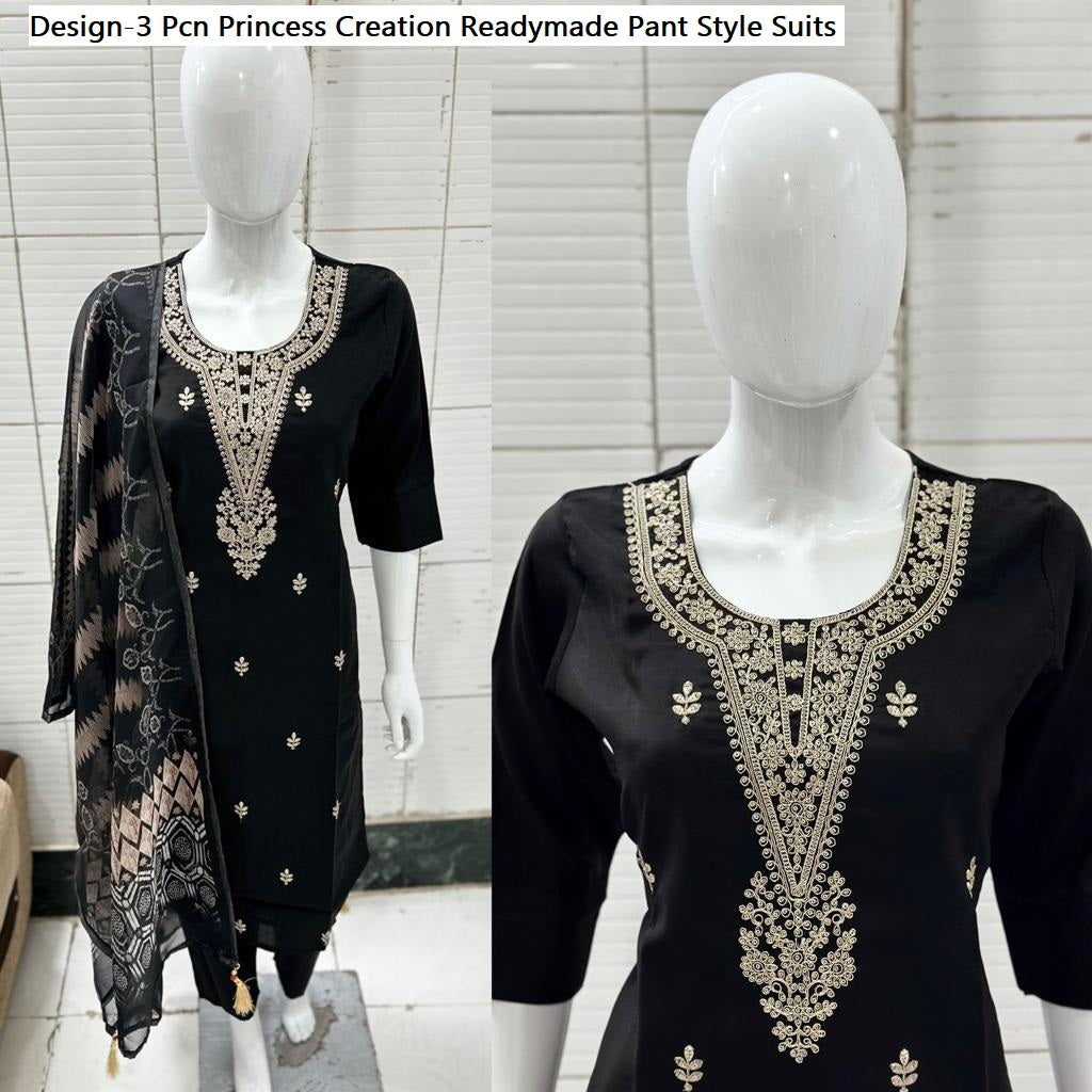 Design-3 Pcn Princess Creation Roman Silk Readymade Pant Style Suits