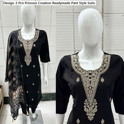 Design-3 Pcn Princess Creation Roman Silk Readymade Pant Style Suits