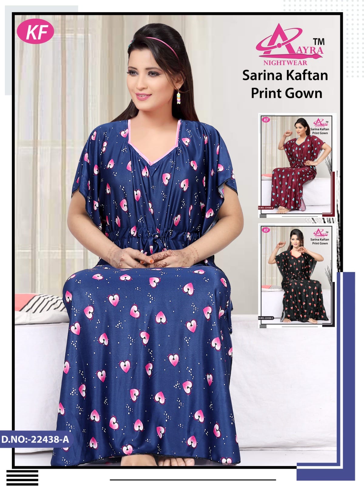 Women Satin Kaftan Style Long Gown Night Dress Nightwear at Rs 150