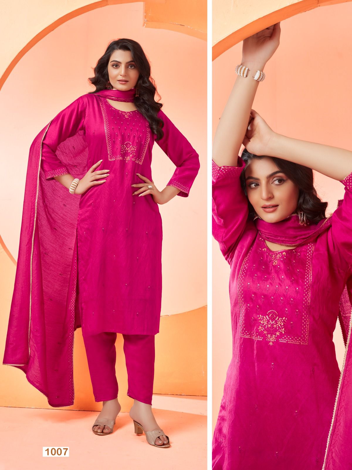 Design 1007-1010 Riya Roman Silk Readymade Pant Style Suits