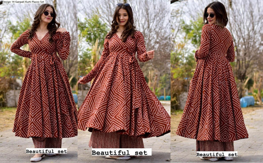 Design 14 Ganpati Rayon Kurti Plazzo Set