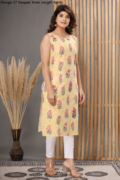 Design 27 Ganpati Cotton Knee Length Kurtis