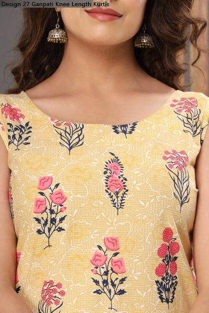 Design 27 Ganpati Cotton Knee Length Kurtis