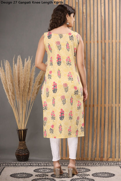 Design 27 Ganpati Cotton Knee Length Kurtis