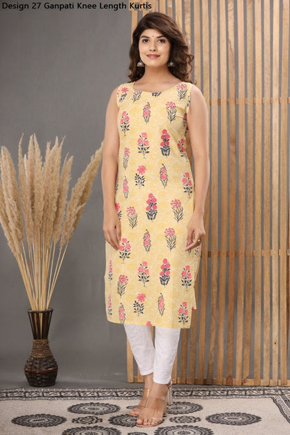 Design 27 Ganpati Cotton Knee Length Kurtis