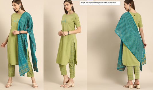Design 5 Ganpati Cotton Readymade Pant Style Suits
