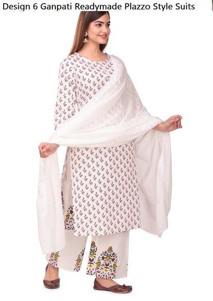 Design 6 Ganpati Cotton Readymade Plazzo Style Suits