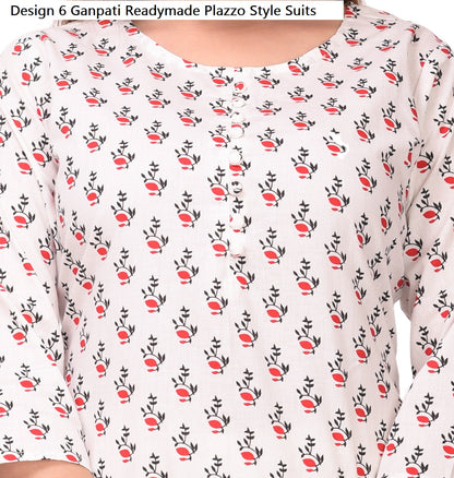 Design 6 Ganpati Cotton Readymade Plazzo Style Suits