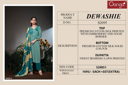 Dewashie 2095 Ganga Cotton Silk Plazzo Style Suits