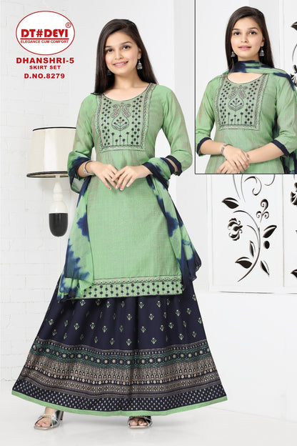 Dhanshri Vol 5-8279 Dt Devi Silk Readymade Skirt Style Suits