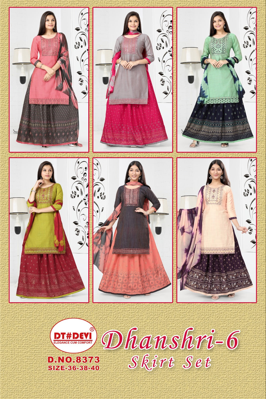 Dhanshri Vol 6-8373 Dt Devi Silk Girls Readymade Skirt Style Suits