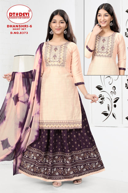 Dhanshri Vol 6-8373 Dt Devi Silk Girls Readymade Skirt Style Suits