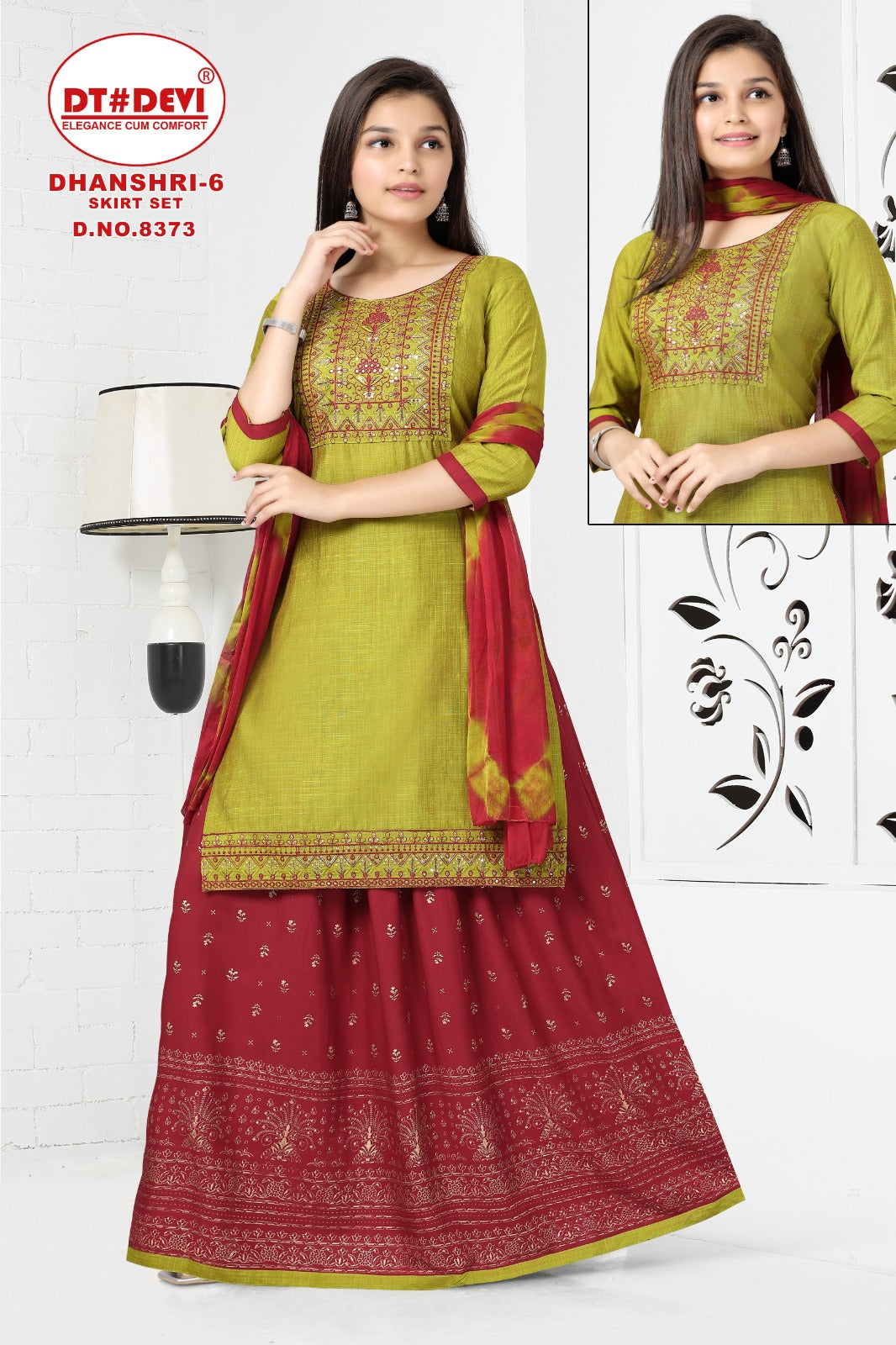 Dhanshri Vol 6-8373 Dt Devi Silk Girls Readymade Skirt Style Suits