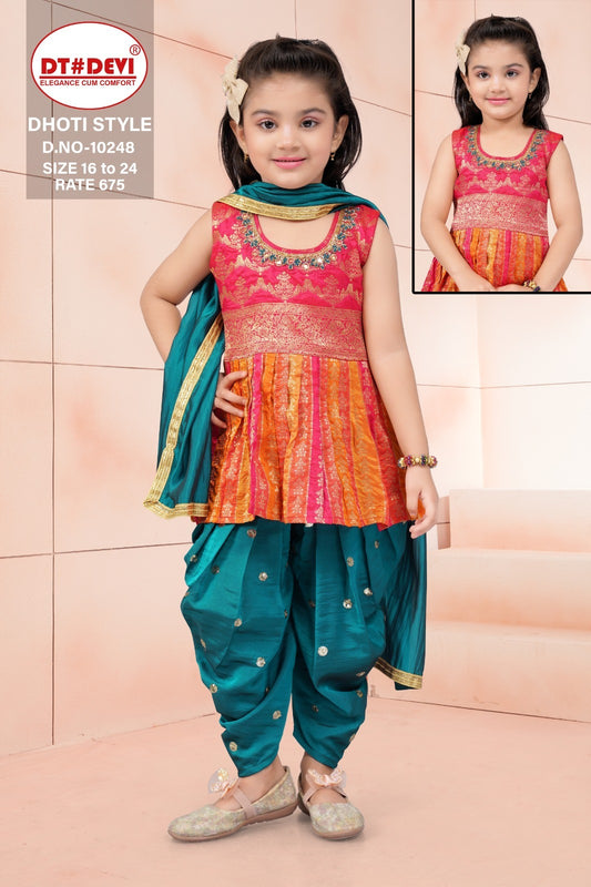 Dhoti-10248 Dt Devi Silk Girls Readymade Patiyala Suits
