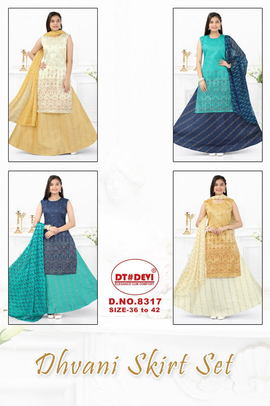 Dhvani-8317 Dt Devi Silk Girls Readymade Skirt Style Suits