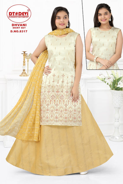 Dhvani-8317 Dt Devi Silk Girls Readymade Skirt Style Suits