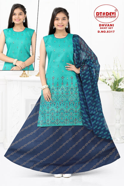 Dhvani-8317 Dt Devi Silk Girls Readymade Skirt Style Suits