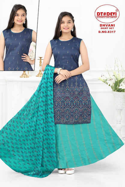Dhvani-8317 Dt Devi Silk Girls Readymade Skirt Style Suits