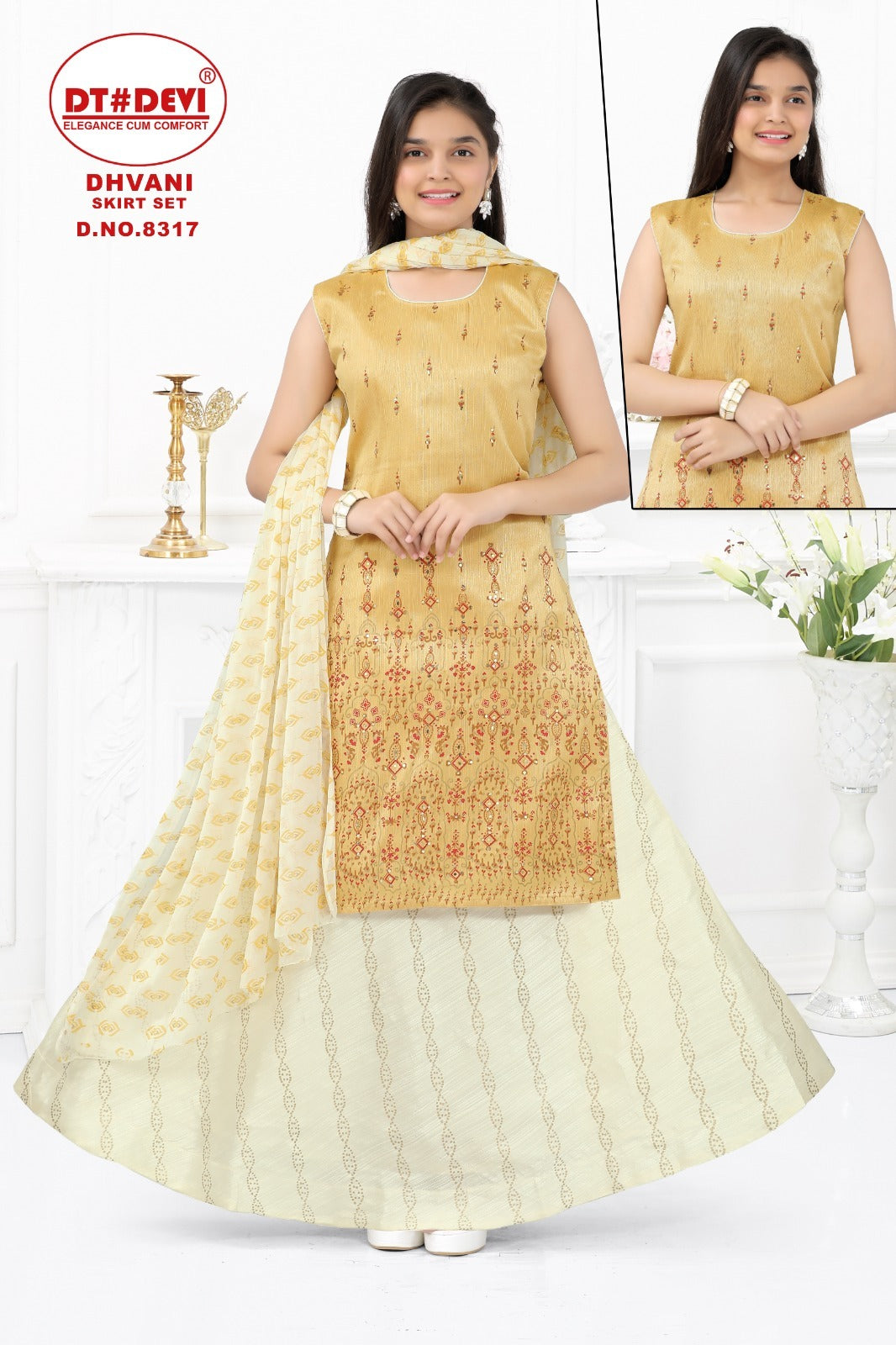 Dhvani-8317 Dt Devi Silk Girls Readymade Skirt Style Suits