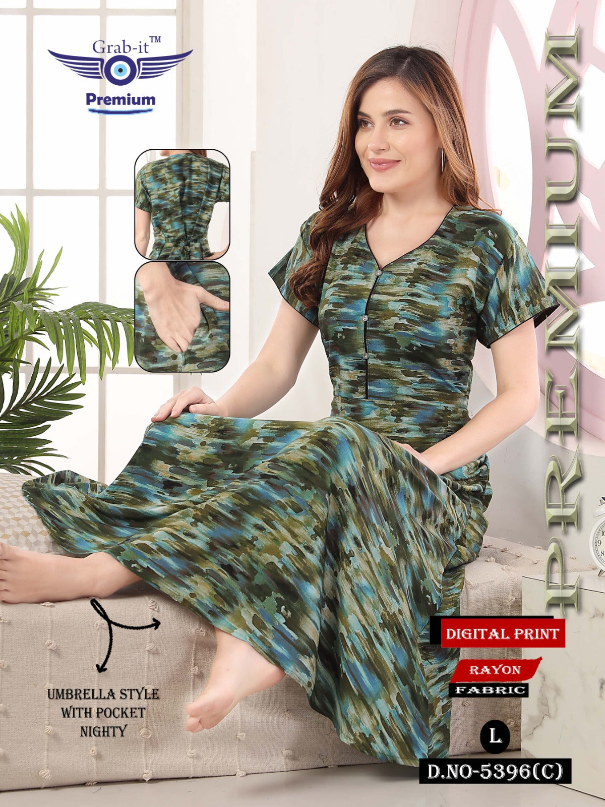 Digital Print 1812 Grab It Rayon Night Gowns