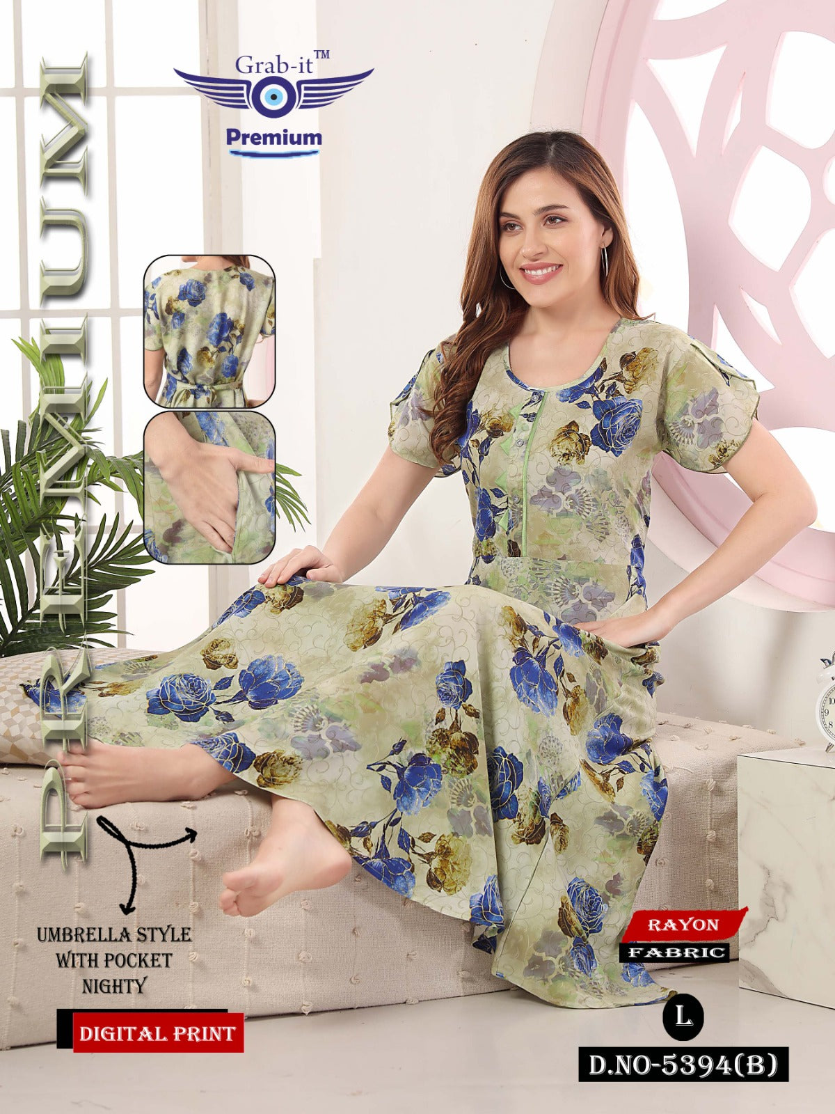 Digital Print 1812 Grab It Rayon Night Gowns