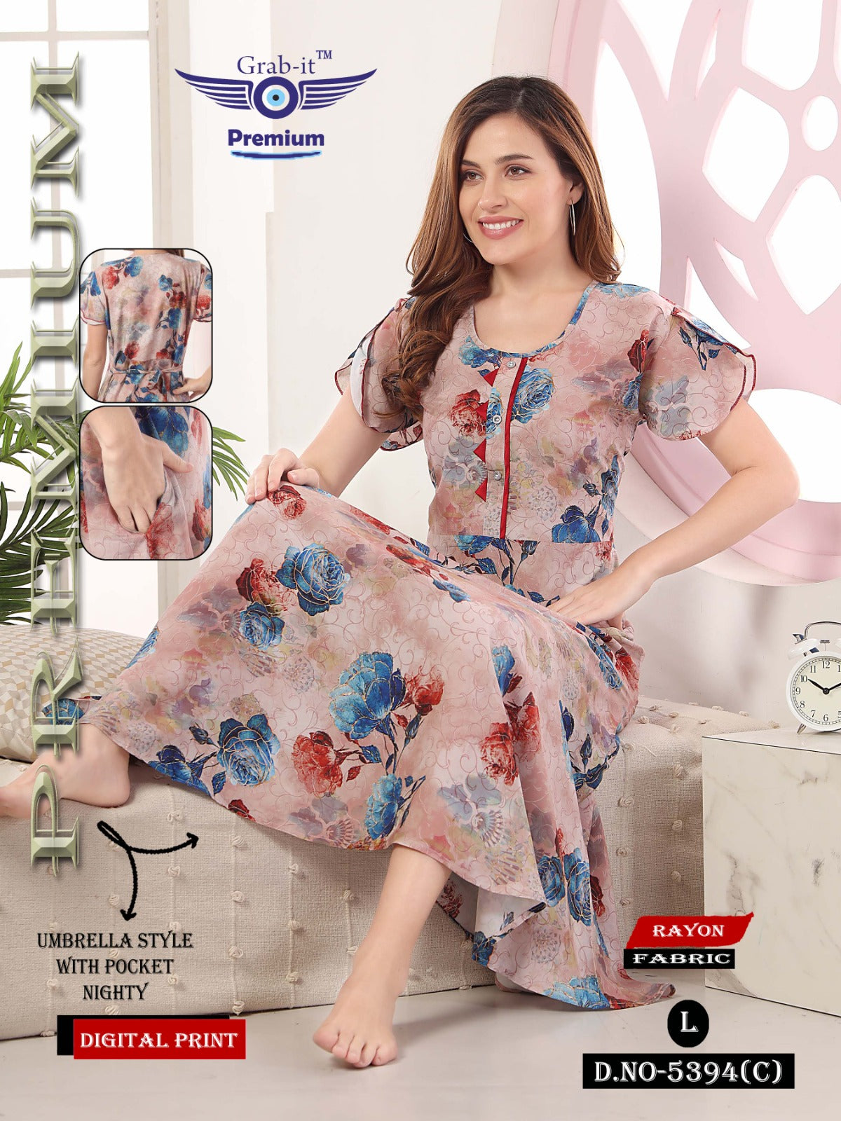 Digital Print 1812 Grab It Rayon Night Gowns