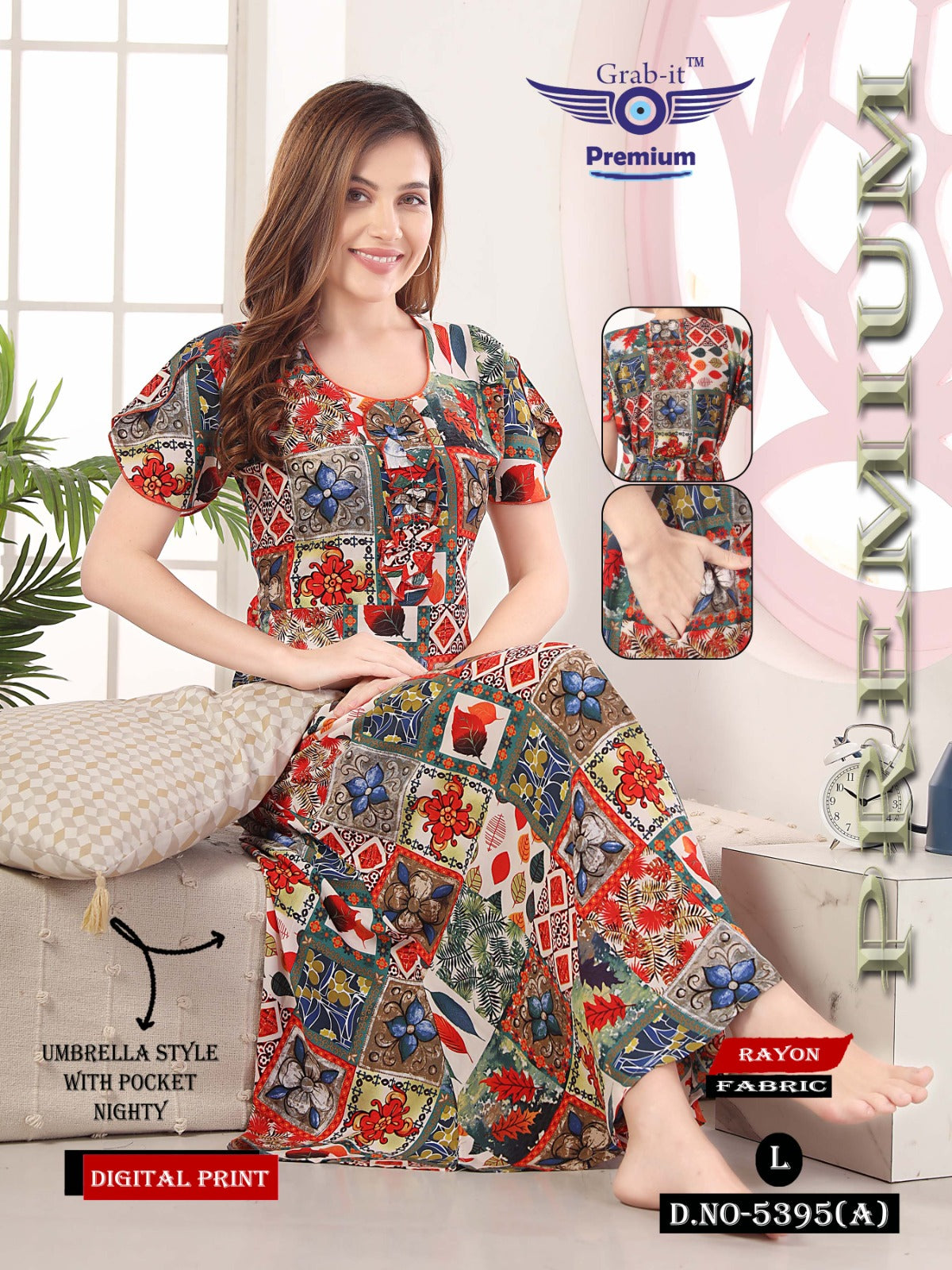 Digital Print 1812 Grab It Rayon Night Gowns